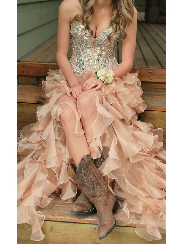 Rosa Rüschen Sweetheart Ballkleider Abendkleider Partykleider, DP0245