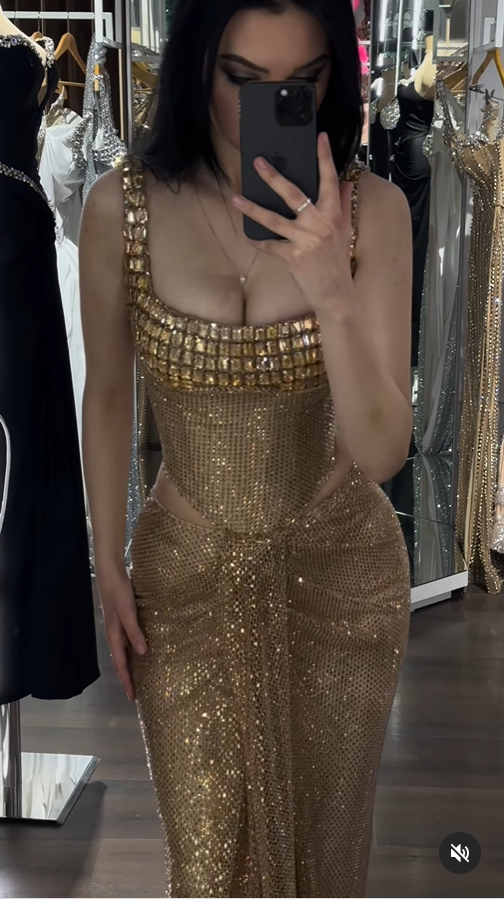 Gold Straps Beading Mermaid Long Party Dress Birthday Outfits DP3963