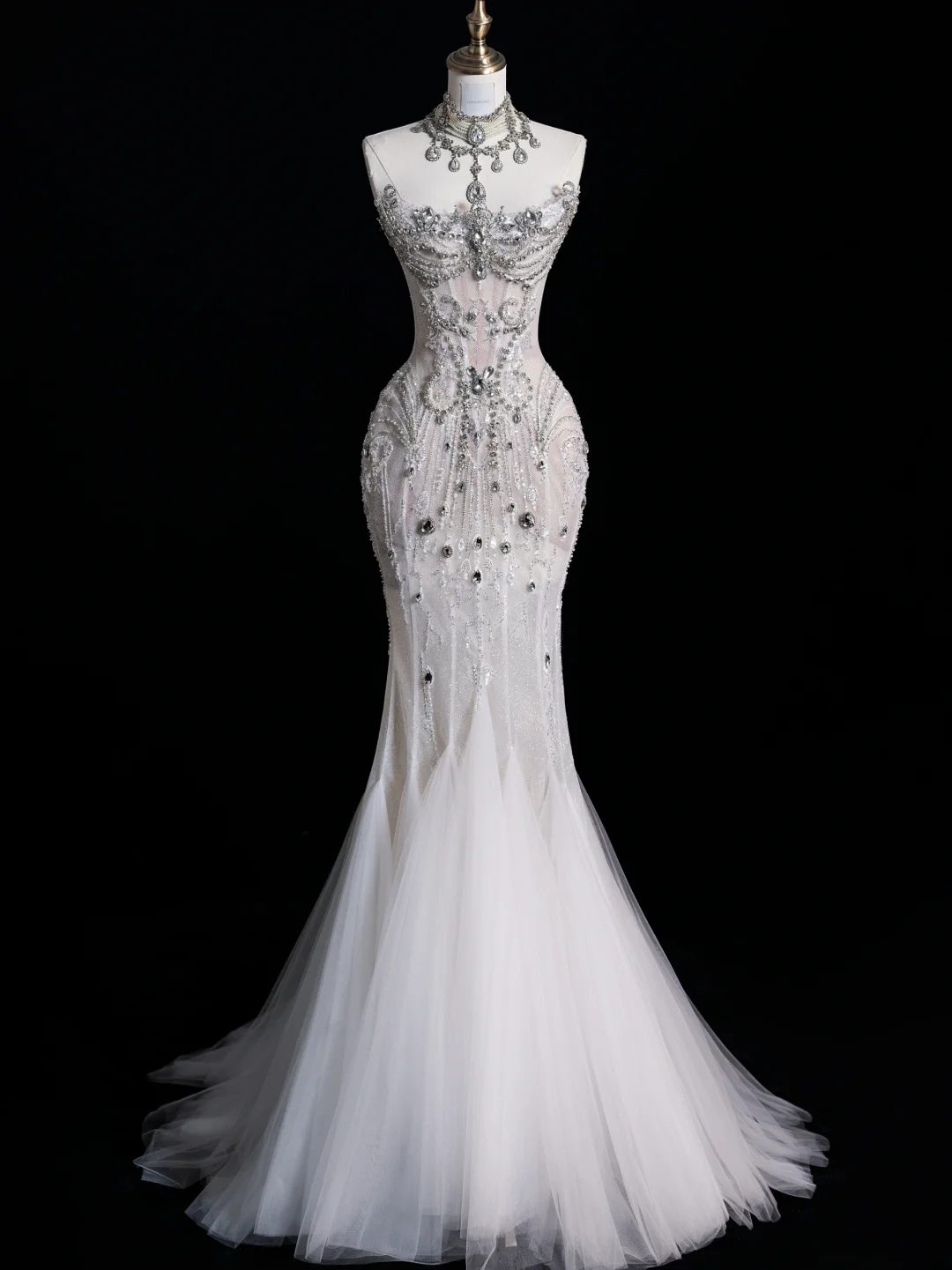 Pretty White Strapless Mermaid Beading Long Wedding Dress Birthday Outfits, DP5354