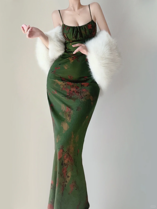 Elegant Green Spaghetti Straps Mermaid Long Party Dress Evening Dress, DP5394