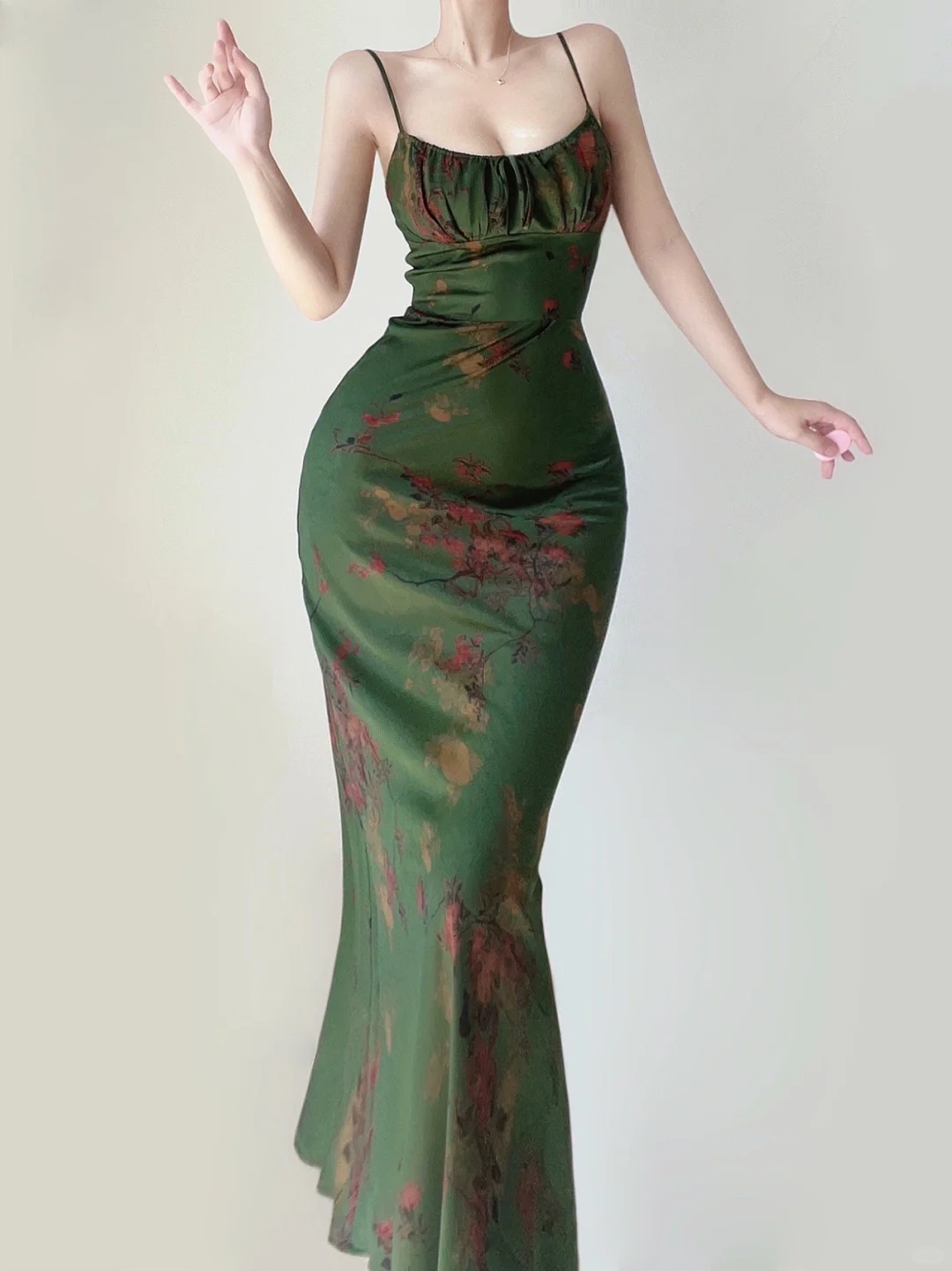 Elegant Green Spaghetti Straps Mermaid Long Party Dress Evening Dress, DP5394