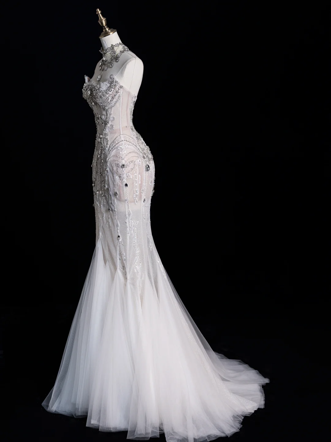 Pretty White Strapless Mermaid Beading Long Wedding Dress Birthday Outfits, DP5354
