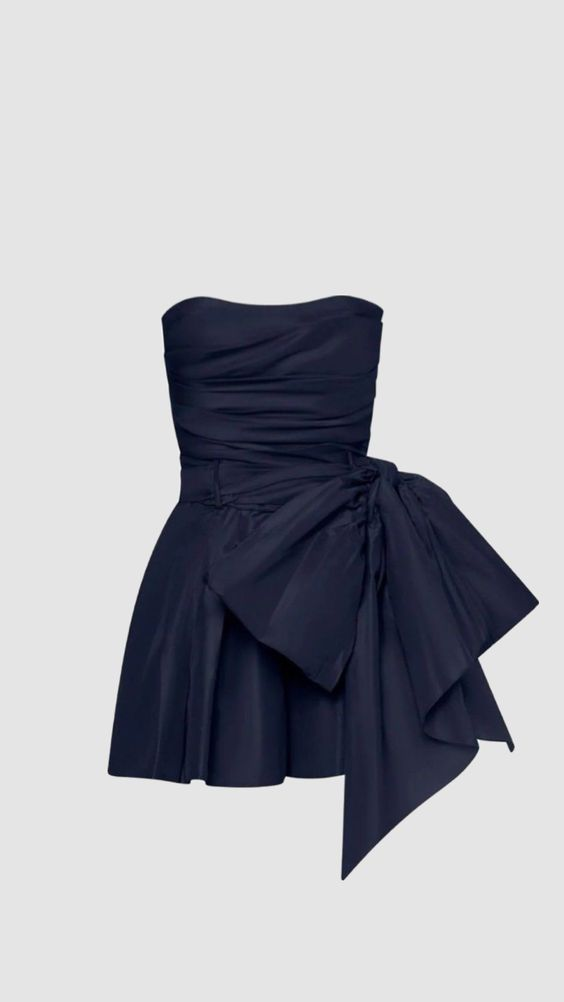 Vintage Navy Blue Strapless Bowkont Short Party Dress Homecoming Dress DSProm Vintage Navy Blue Strapless Bowkont Short Party Dress Homecoming Dress DSProm