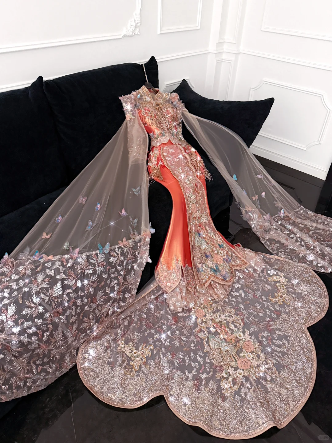 Gorgeous Shiny Beaded Exquisite Embroidery 3D Butterflies Mermaid Floor-length Evening Dress Prom Dresses DP6198