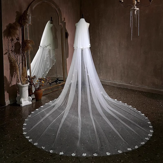 Bridal Wedding Veils Handmade White Petals Double-layer Wedding Accessories, DP5297