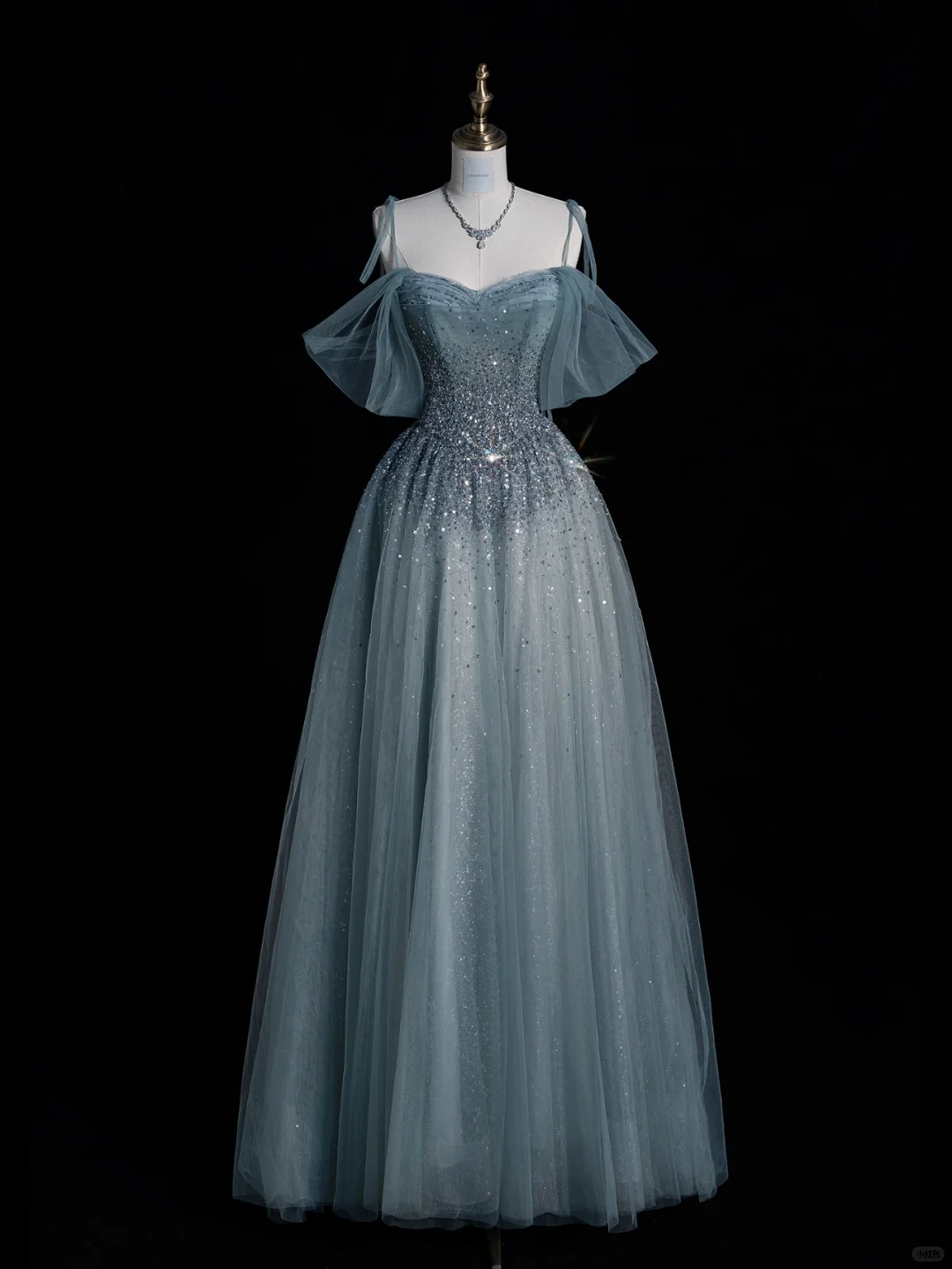 Pretty Blue Off Shoulder A-Line Tulle Long Formal Prom Dress Evening Gown, DP5356