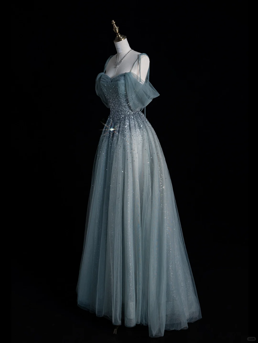 Pretty Blue Off Shoulder A-Line Tulle Long Formal Prom Dress Evening Gown, DP5356