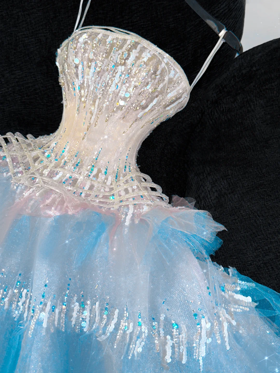 Gorgeous Sparkling Blue Sequin A-Line Elegant Chiffon Evening Dress Prom Dresses Ball Gown DP6167