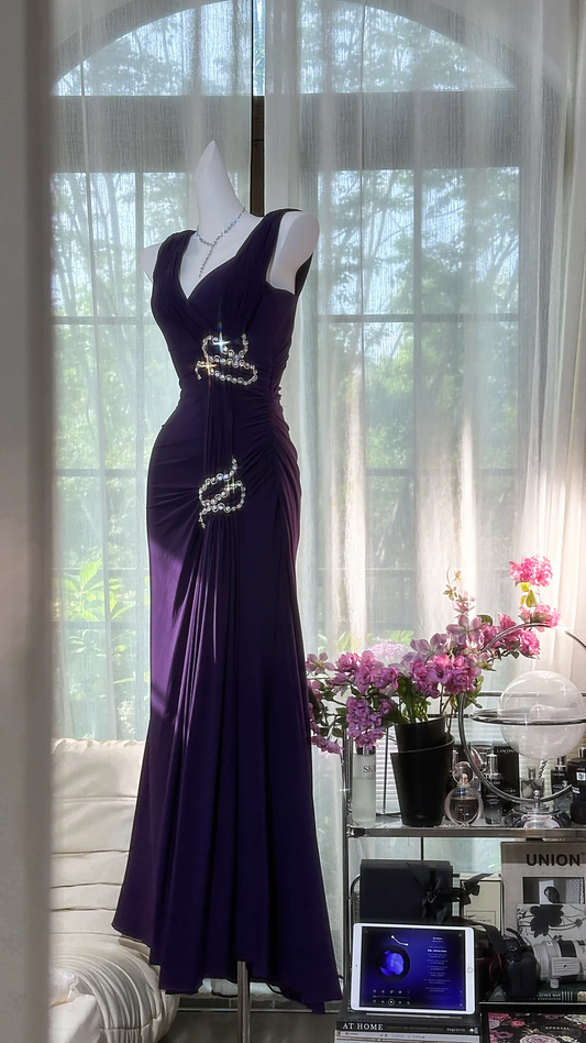 Gorgeous Purple Glittering Beaded Mermaid Prom Dress Evening Dress DP6361