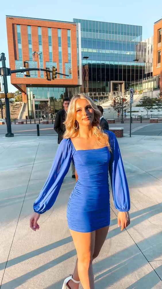 Royal Blue Long Sleeves Short Party Dress Homecoming Dress, DP3086 DSProm Royal Blue Long Sleeves Short Party Dress Homecoming Dress, DP3086 DSProm