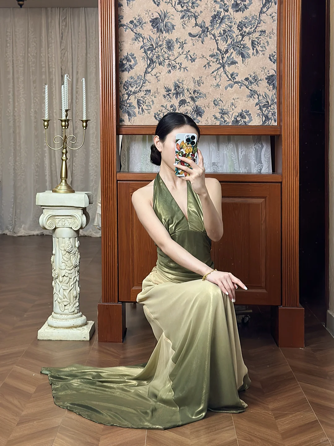 Ethereal Olive Green Ombre Satin Evening Gown Halter Neck Mermaid Prom Dress DP7950