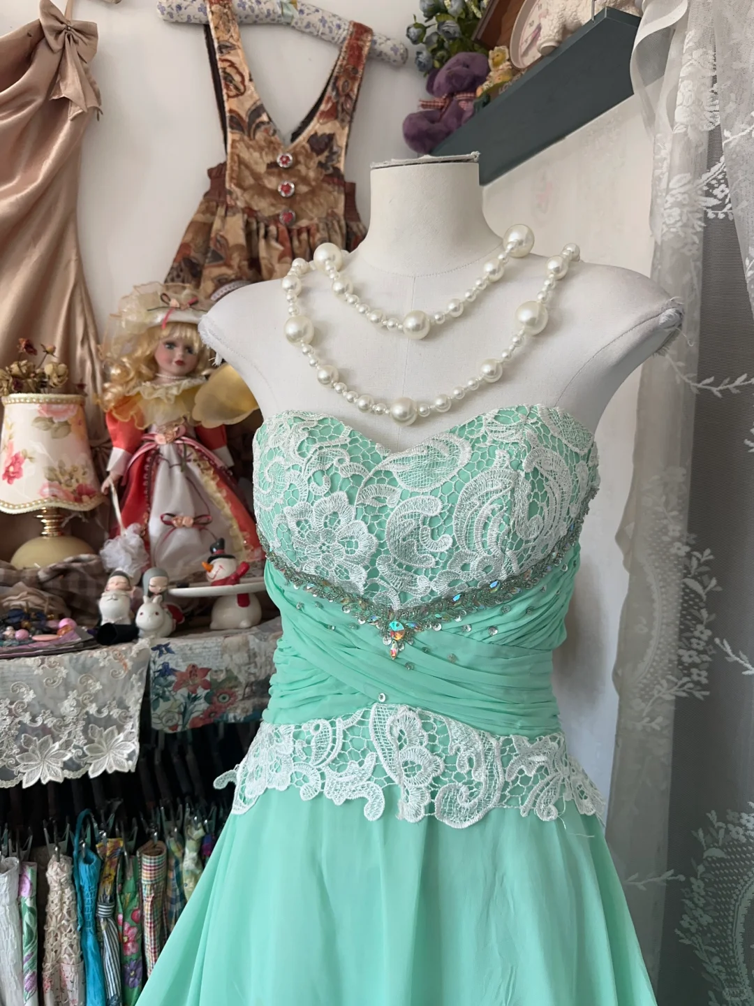 Elegant Mint Green Applique Sweetheart Strapless A-Line Long Prom Dress Evening Dress DP6384