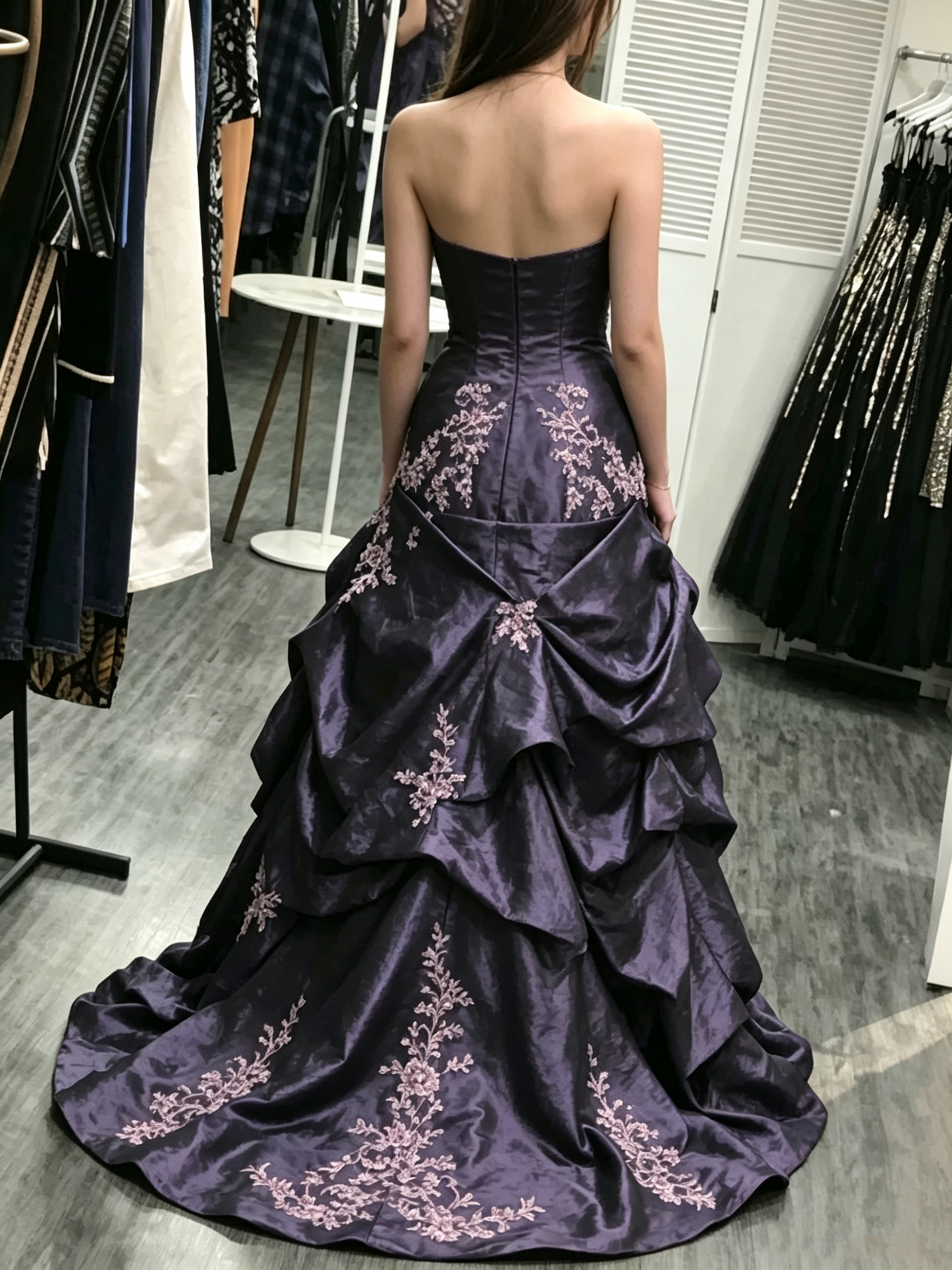 Elegant Purple Strapless Sweetheart Mermaid Ruffle Rhinestone Appliques Sweet 15 Quinceanera Ball Gown DP8795