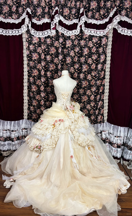 Robe de Quinceanera en tulle, coupe trapèze, motif floral rétro 3D, sans bretelles, pour un anniversaire de 18 ans, DP5918