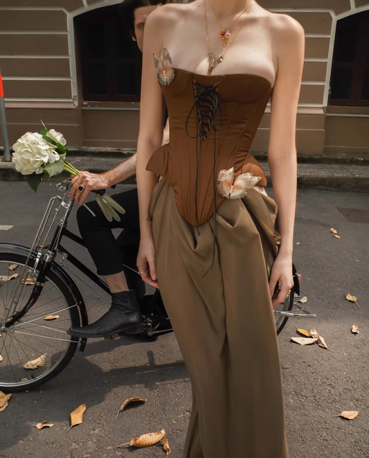 Modisches trägerloses Patchwork-Schmetterlings-Design A-Linien-Kleid für Damen, DP5890