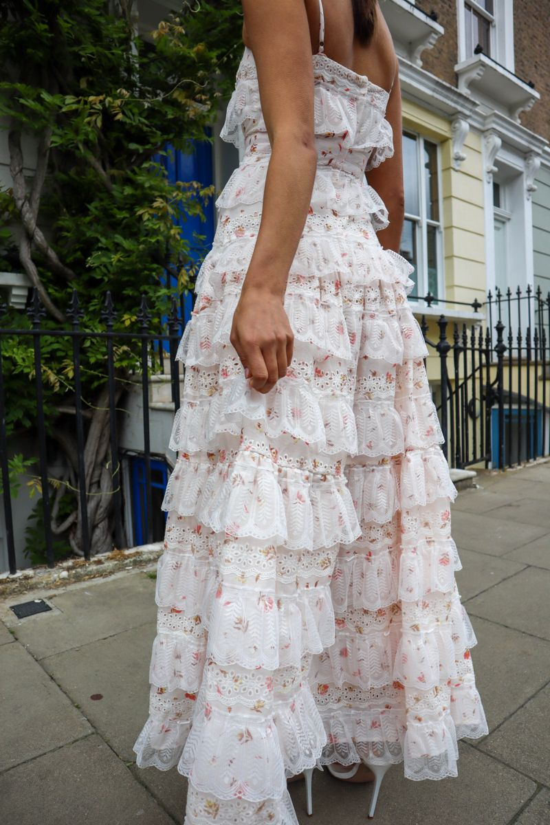 Lovely White Straps Lace Tiered A-Line Sweet Floral Party Dress DP3983