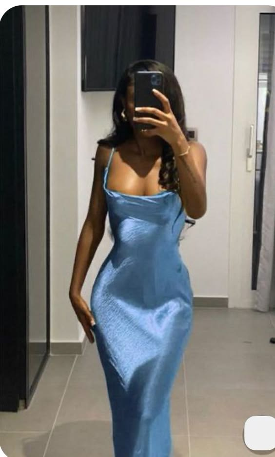Robe de soirée longue bleue à bretelles et dos nu, noire, DP3705