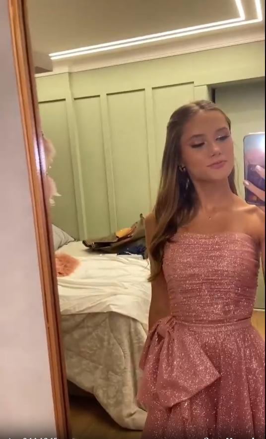 Shiny Pink Strapless A-Line High-Low Party Dress Birthday Gowns, DP3745