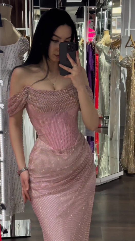 Pink Off Shoulder Mermaid Long Prom Dress Evening Gown DP3841