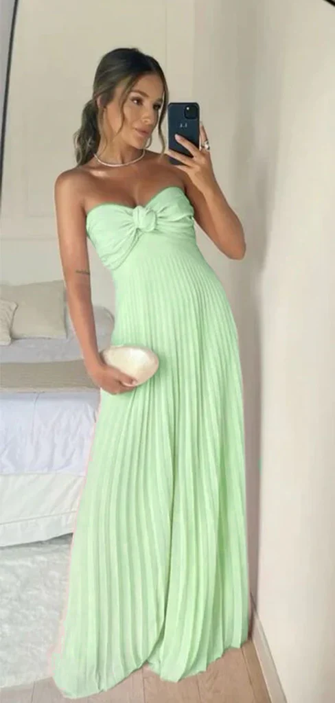 Pink Strapless A-Line Pleated Elegant Long Prom Dress Wedding Guest Dress, DP3372