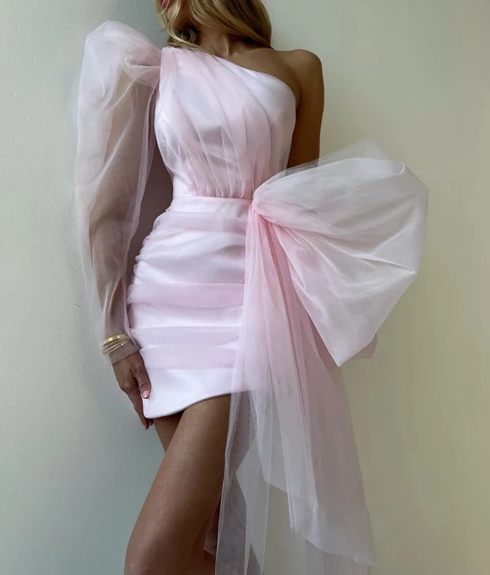 Rosa One-Shoulder-Partykleid aus Satintüll, DP2627