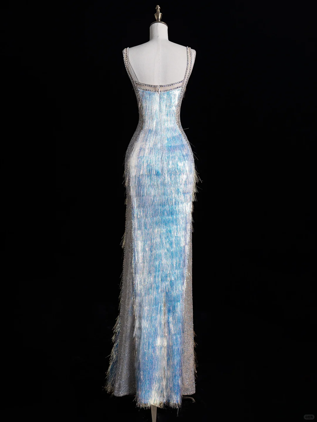 Sexy blaue Träger Meerjungfrau Quaste langes Abend Partykleid Geburtstag Outfits, DP5360