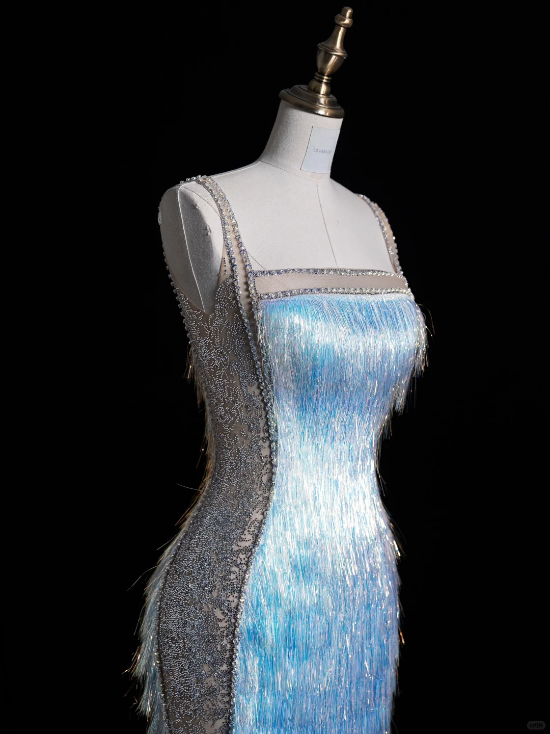 Sexy blaue Träger Meerjungfrau Quaste langes Abend Partykleid Geburtstag Outfits, DP5360