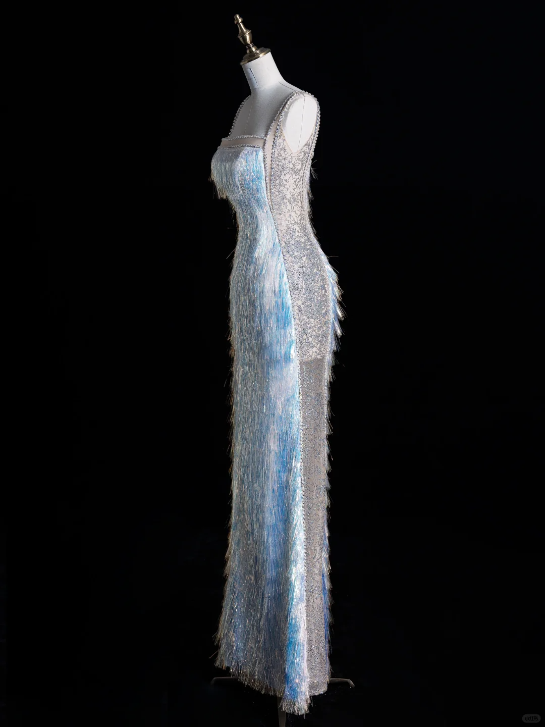 Sexy blaue Träger Meerjungfrau Quaste langes Abend Partykleid Geburtstag Outfits, DP5360