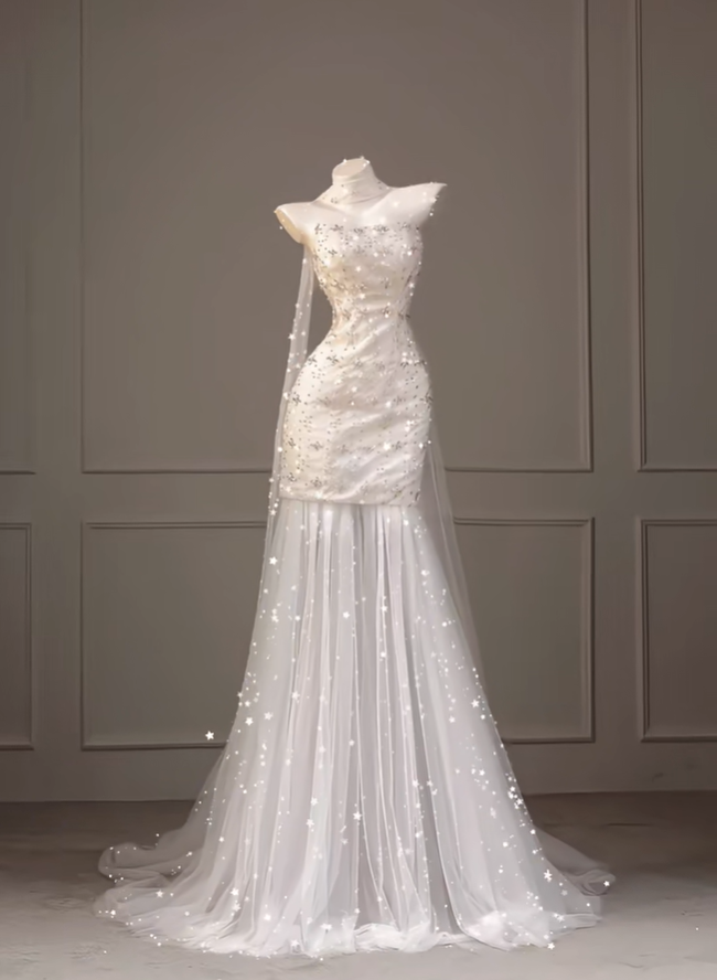 White Strapless Sheath Beading Long Evening Party Dress Birthday Outfits, DP5201