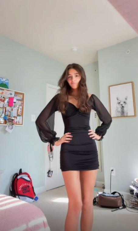 Robe fourreau noire à manches longues, tenue de soirée, tenue d'anniversaire, DP3225