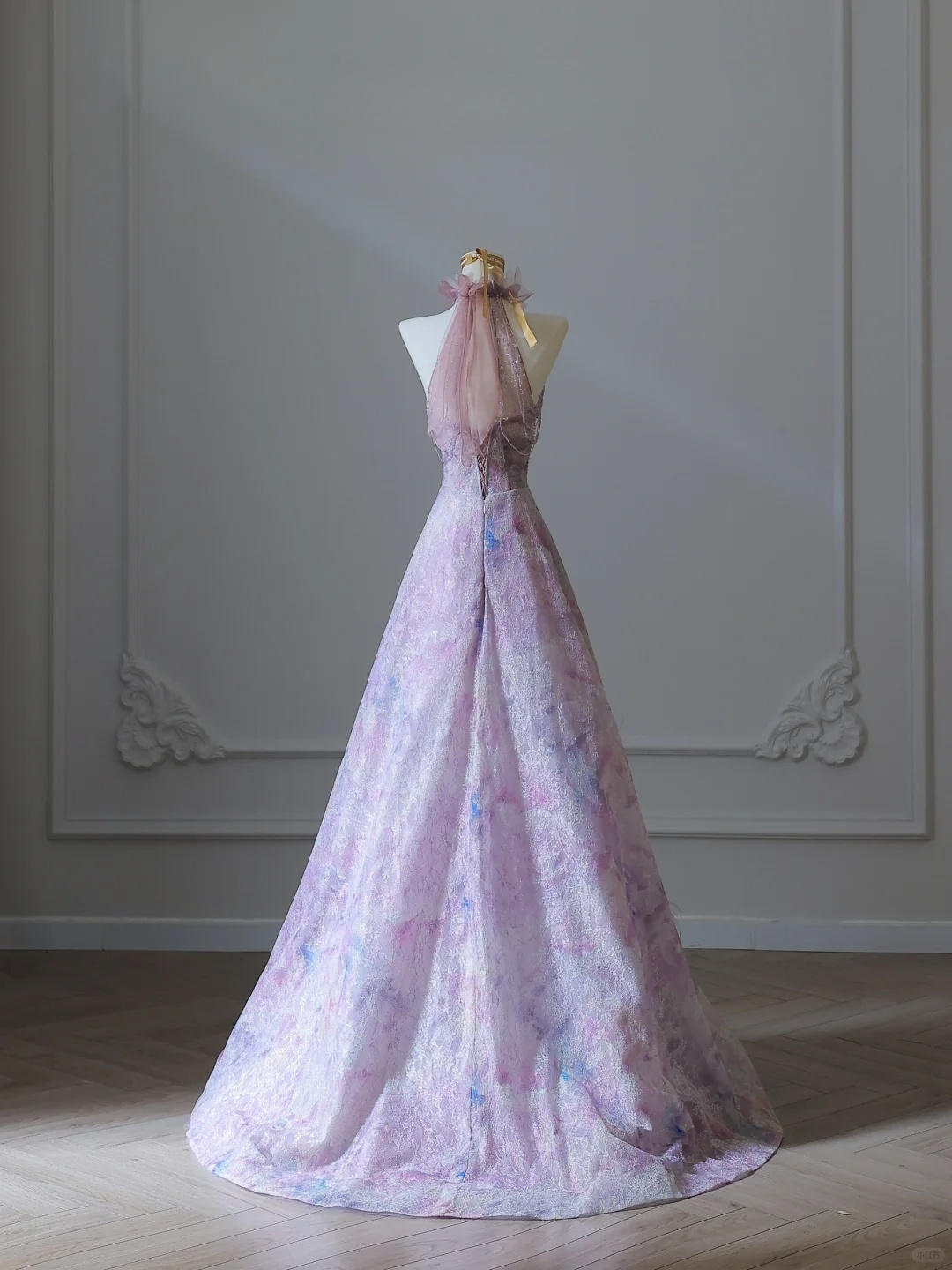 Lilac Halter Neck A-Line Lace Long Formal Prom Dresses Birthday Outfits, DP5137