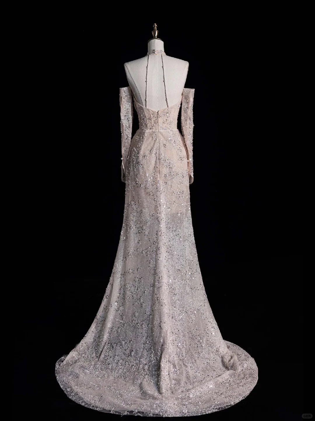 Light Champagne Halter Mermaid Sequins Long Evening Gown Birthday Outfits, DP5457