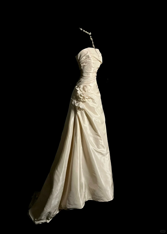 Elegant Ivory Strapsless A-Line Vintage Long Party Dress Formal Prom Dress, DP5407