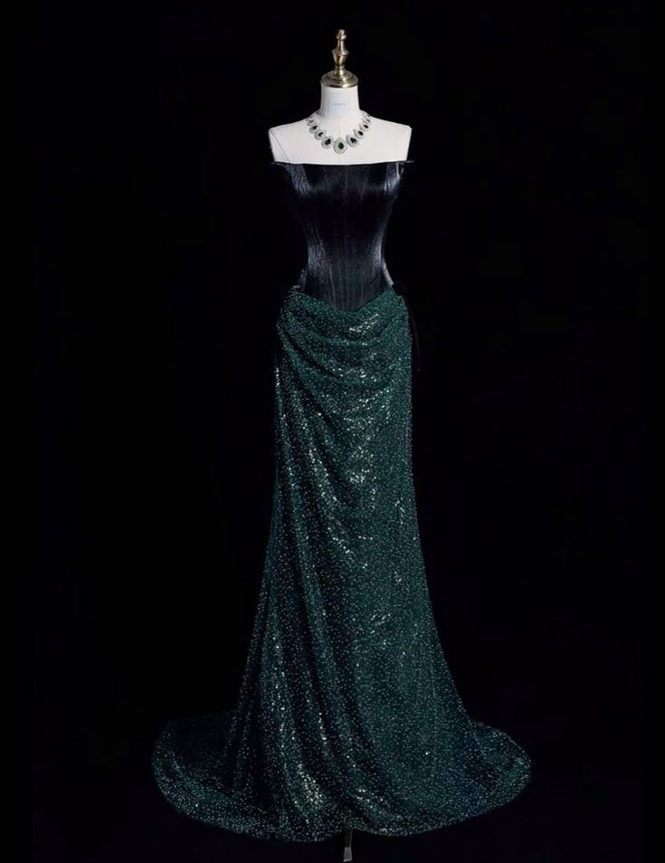 Elegant Dark Green Strapless Mermaid Long Formal Prom Dress Evening Gown, DP5249