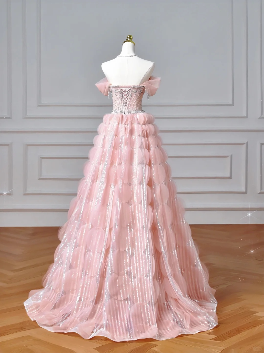 Lovely Pink A-Line Sequins Beading Long Evening Party Dress Birthday Outfits, DP5170