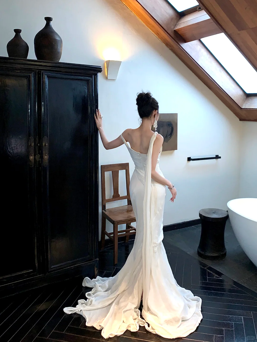 Sexy weißes Meerjungfrau-Partykleid, langes Geburtstags-Outfit, helles Hochzeitskleid, DP5236