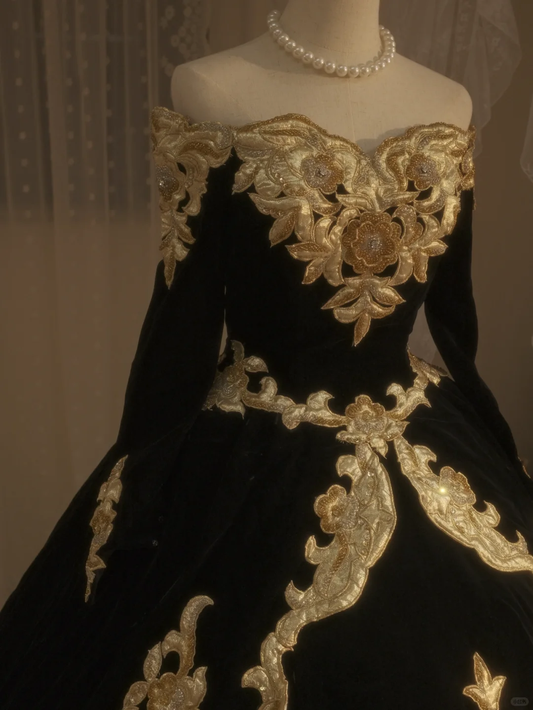 Elegant Black Off Shoulder Long Sleeves Quinceanera Dress Birthday Ball Gown, DP5154