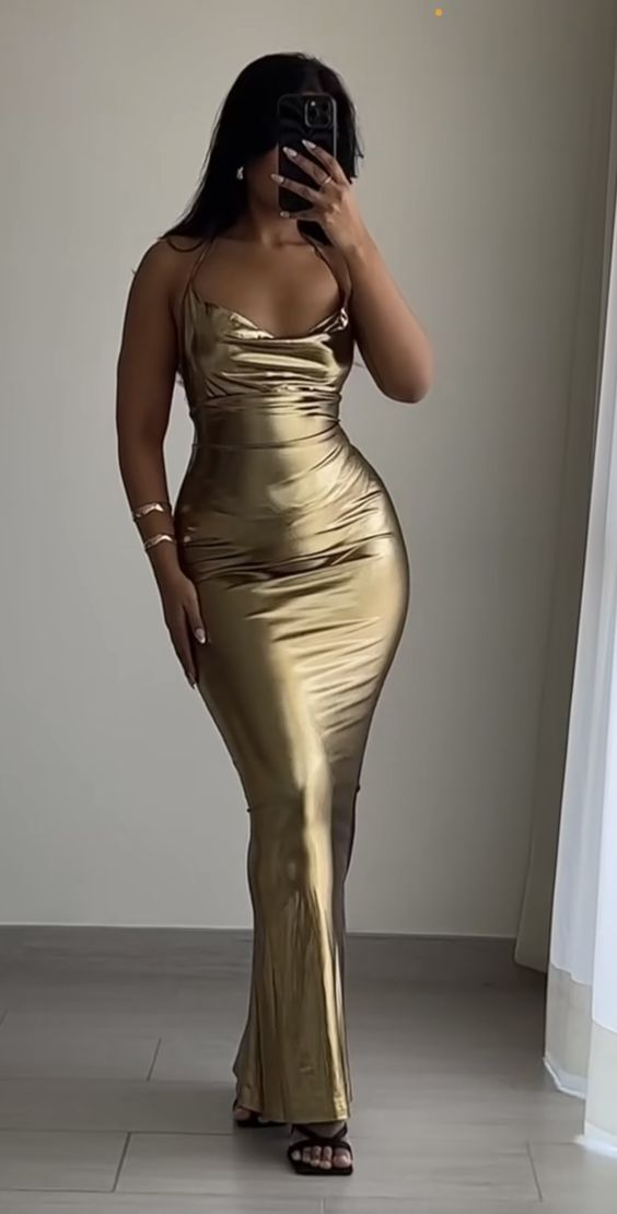 Gold Neckholder Meerjungfrau Schwarzes Mädchen Langes Partykleid Abendkleid, DP2927
