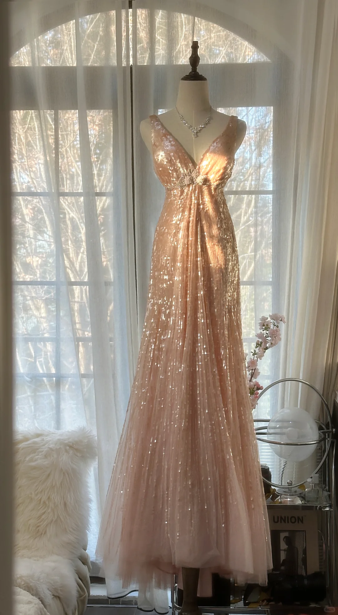 Vintage Champagne Sparkling Sequin Design Romantic Chiffon Evening Dre DSProm Vintage Champagne Sparkling Sequin Design Romantic Chiffon Evening Dre DSProm