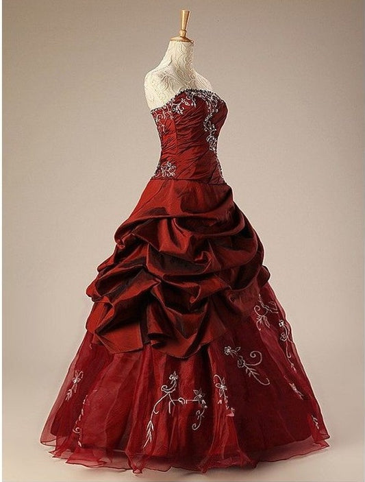 Vintage Burgundy Embroidery Beaded Sweet 16 Quinceanera A-Line Floor-length Prom Dress Birthday Dress Evening Dress Ball Gown DP6645