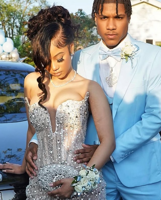 Silver Beadings Sweetheart Mermaid Black Girl Long Party Dress, DP3727