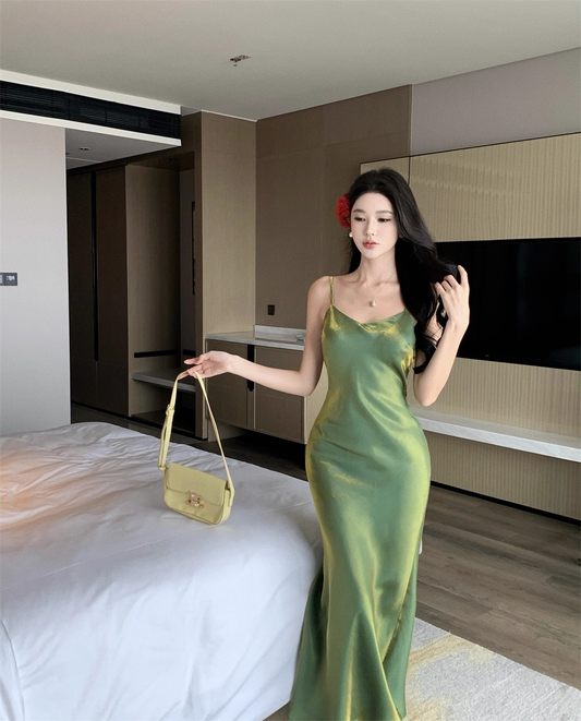 Vintage Spaghetti Strap Mermaid Long Summer Dresses Prom Dress Evening Dress DP6388