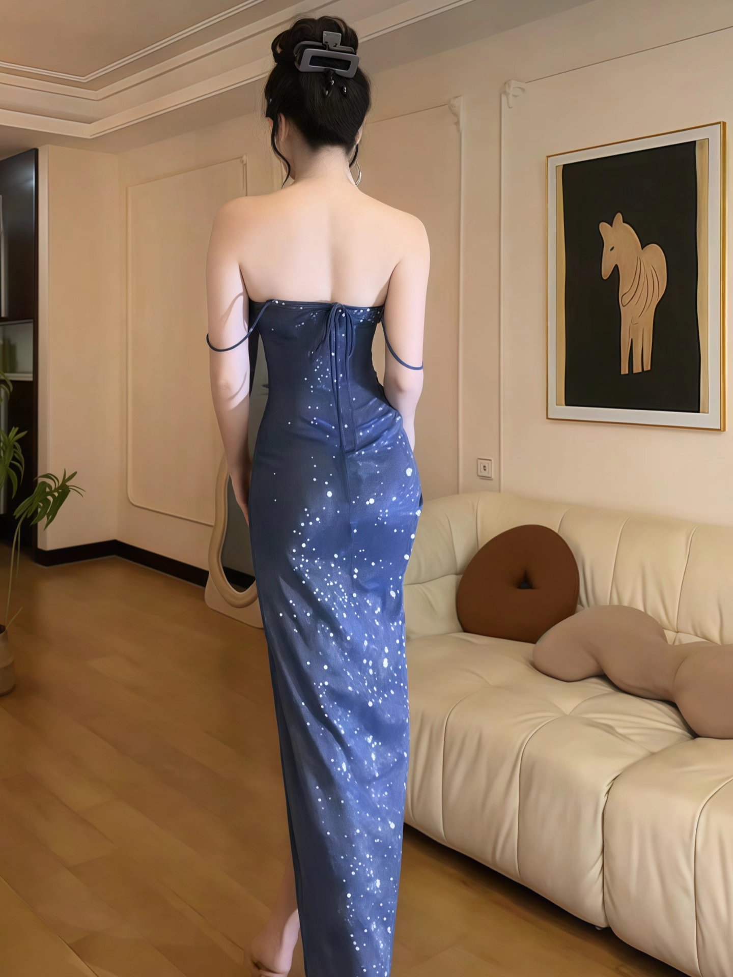 Vintage Marineblau Glänzende Pailletten Liebsten Spaghetti Strap Etuikleid Hoher Schlitz Lange Sommerkleider Ballkleid Abendkleid DP6389