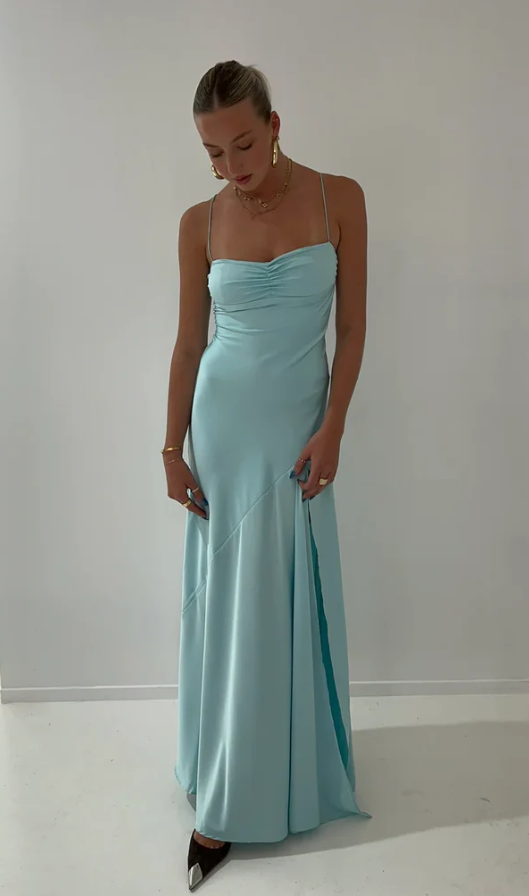 Lilac Spaghetti Straps Satin Simple Party Dress with Slit, DP2187