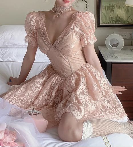Cute Pink Lace Corset Puff Sleeve Mini Homecoming Dress Sweet Princess Formal Party Gown DP8257