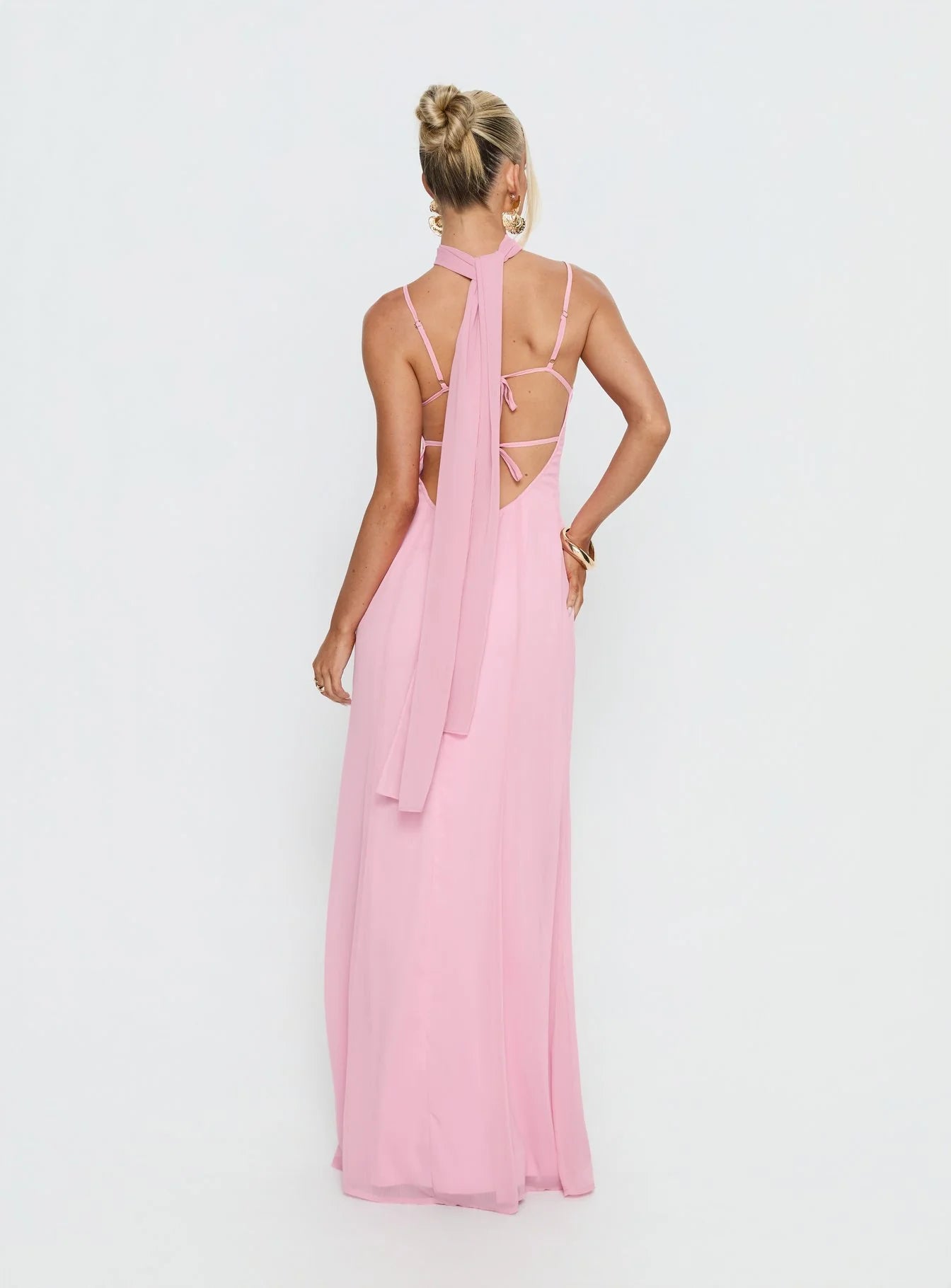 Elegant Pink Spaghetti Strap Chiffon Sheath Prom Dress DP8480