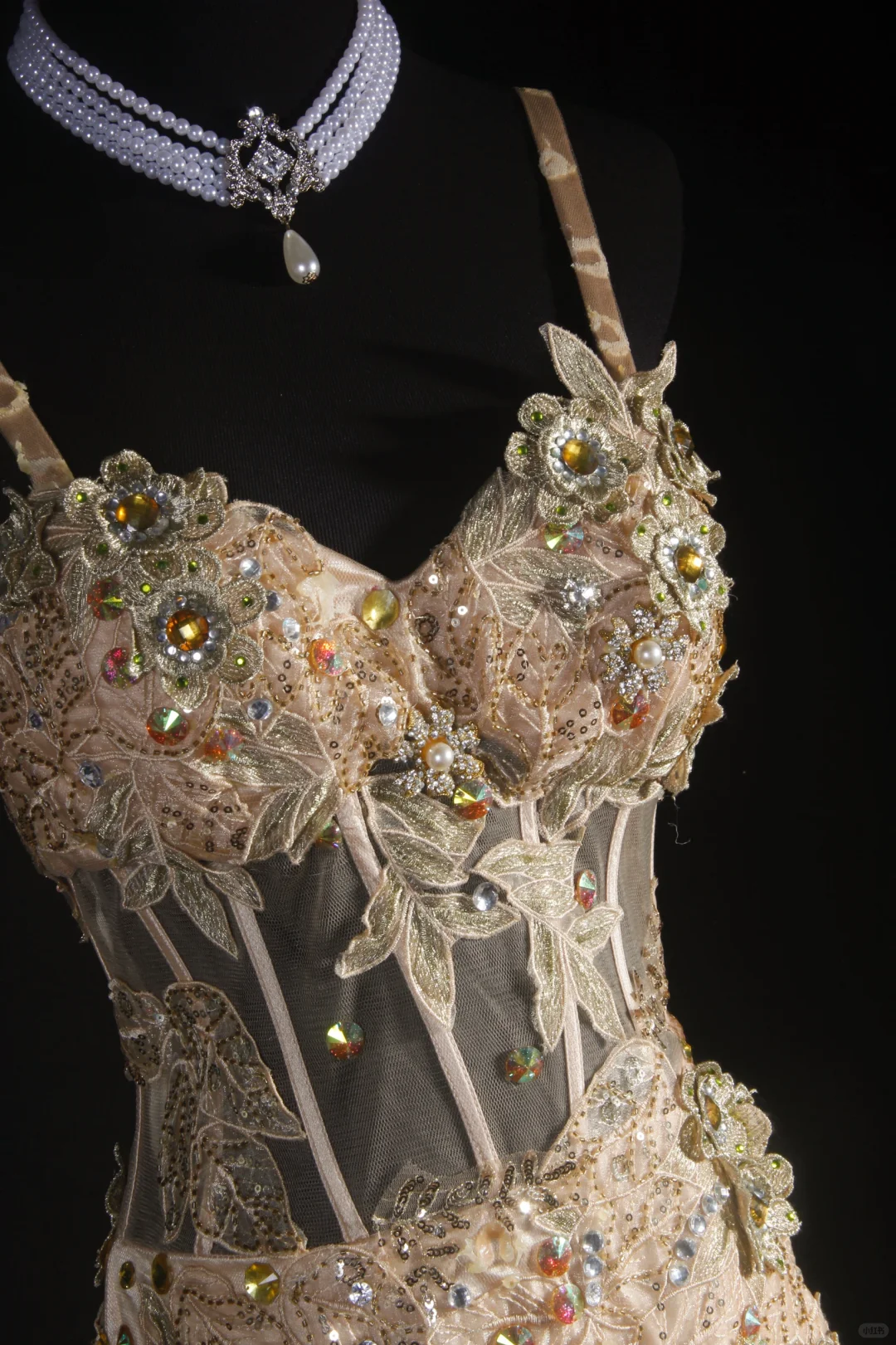 Glamorous Gold Mermaid Spaghetti Strap 3D Floral Sequin Beaded Evening Gown DP7378