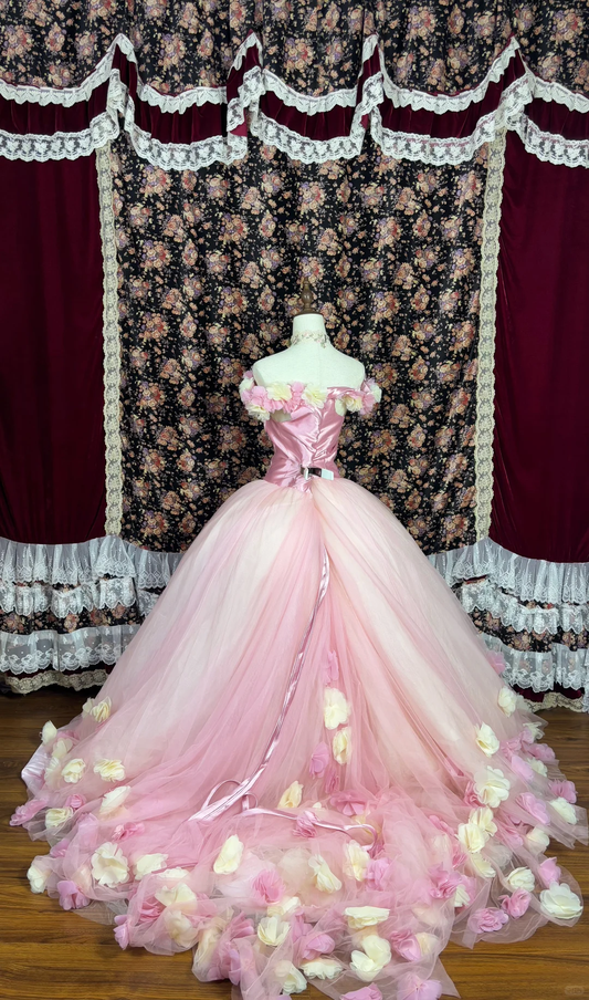 Elegant 3D Flowers Off-the-shoulder Sweet 16 Quinceanera Strapless A-Line Floor-length Prom Dress Evening Dress Ball Gown DP6419