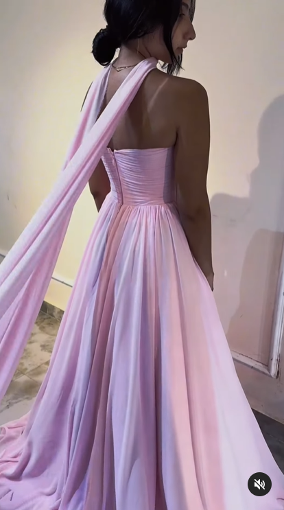 Pink Strapless A-Line Long Party Dress Wedding Guest Dress, DP3800