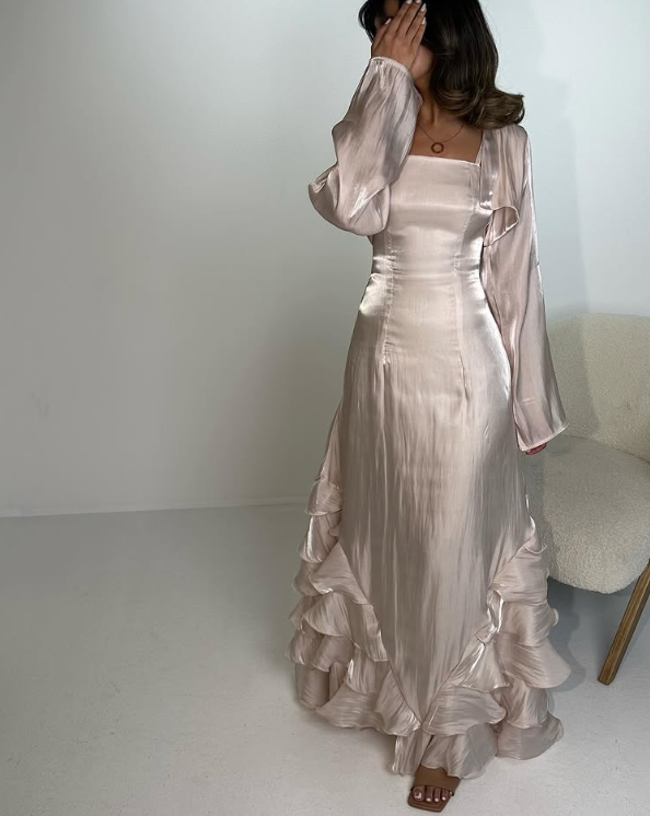 Vintage Spaghetti Straps Ruffles Long Party Dress, DP2450